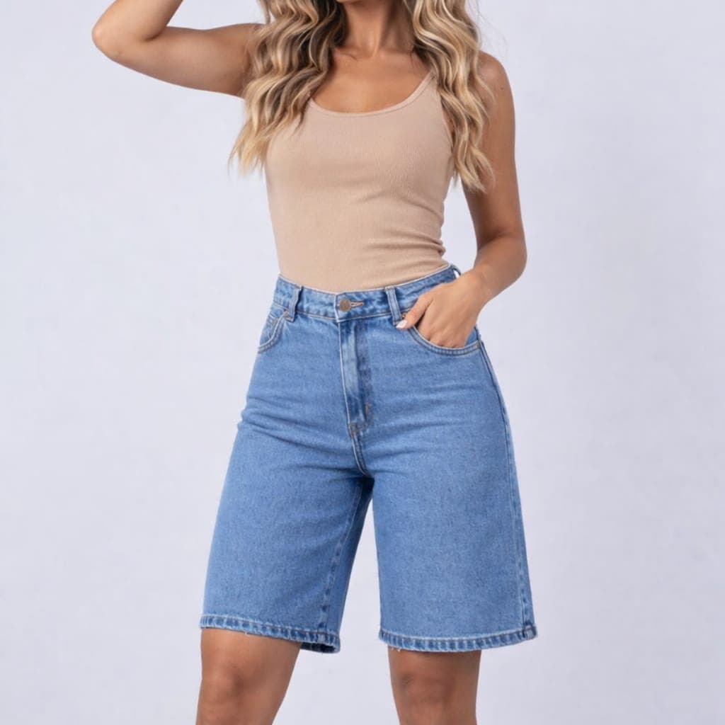 Bermuda Feminina Jeans Jorts  - Short Jeans Feminino Cintura Alta