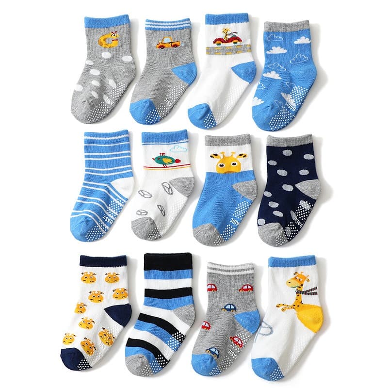 Kit 12 Meias Cano Médio Infantis Antiderrapantes com Silicone | 2-8 Anos | Estilo Algodão Confortáve