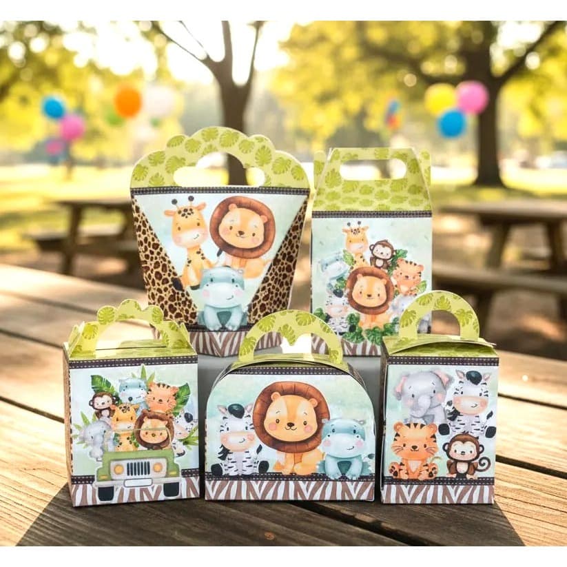 Kit 20 a 50 Caixinha SAFARI BABY Aquarela Caixa Animais p/ Lembrancinha Festa Pegue E Monte NÃO É PERSONALIZADO