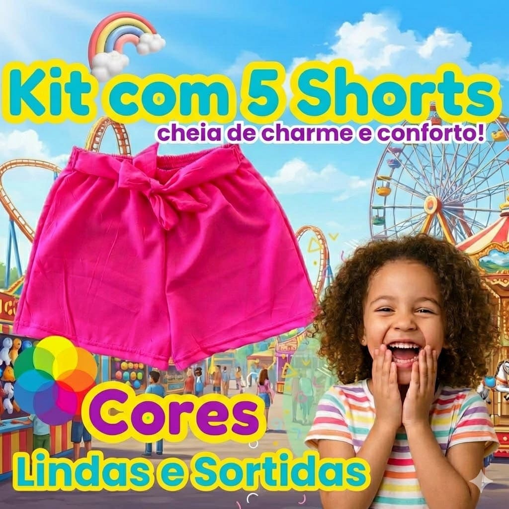 Kit 5 Shorts Menina Conforto para o Dia a Dia e Escola Verão