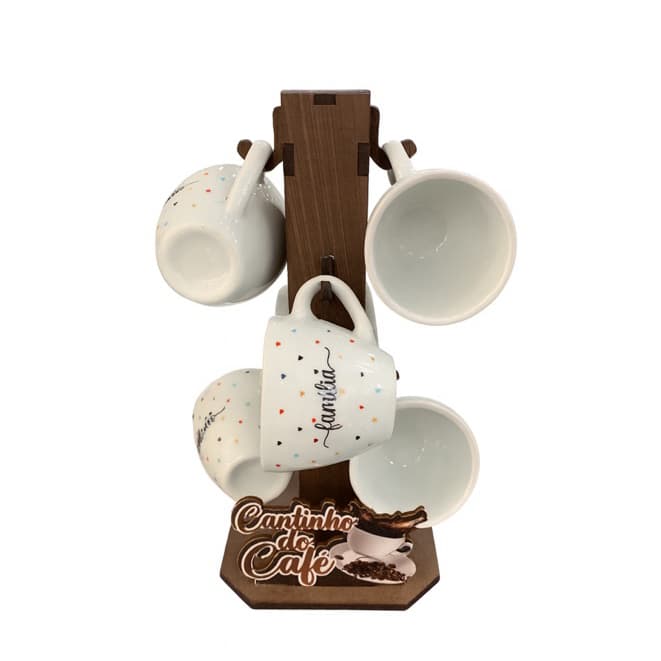 Jogo  6 Xícara de café decorada no Suporte cantinho do café