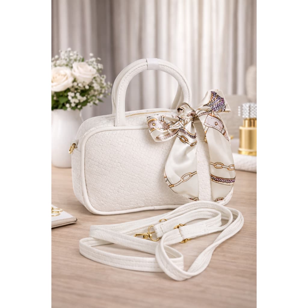 Bolsa De Mão Trançada Chic Feminina Com Lenço De Seda E Alça Longa