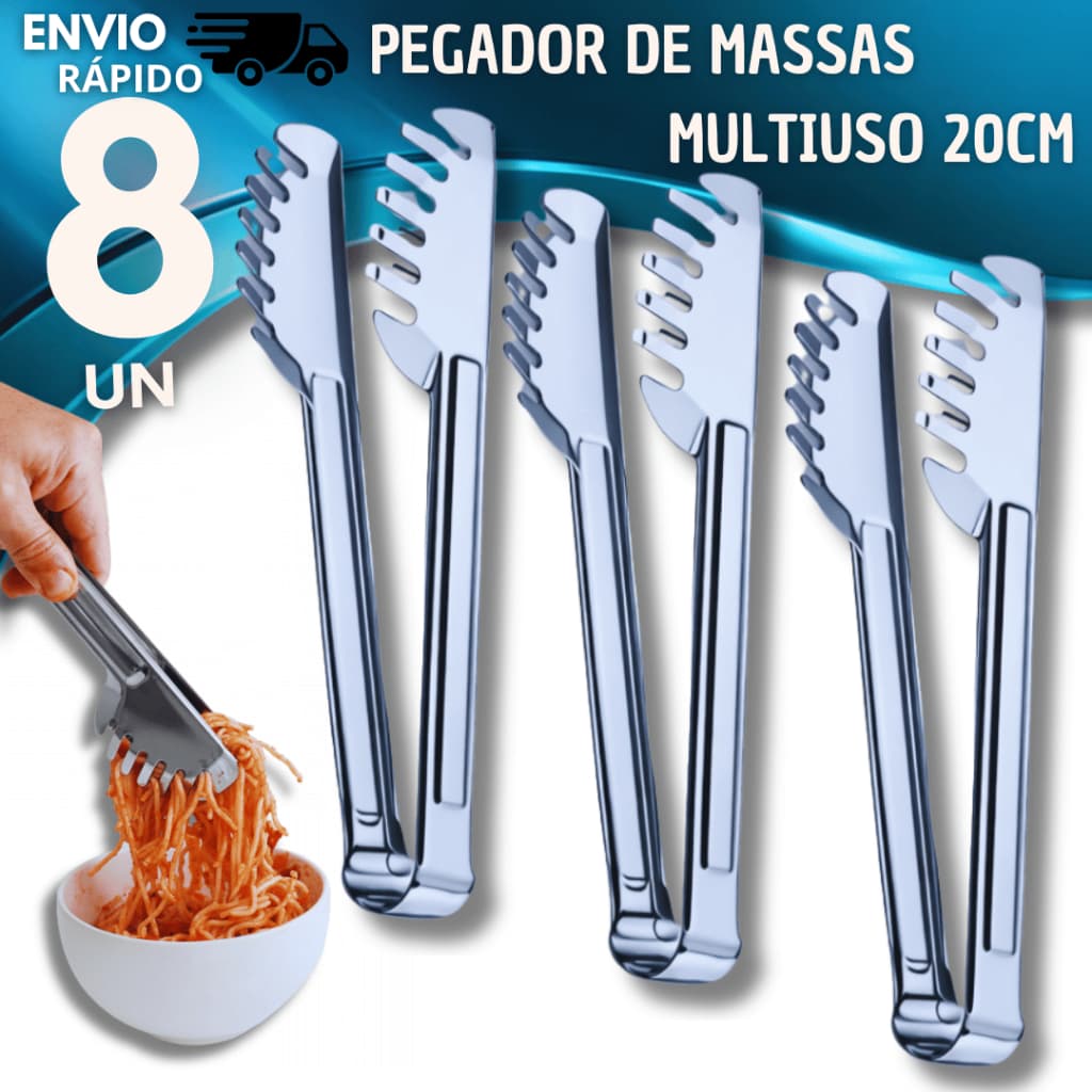 Lote Promo 8 Pegadores de Massa em Aço Inox 20cm Para Cozinha  Restaurantes Buffet Casa Bar Pegador