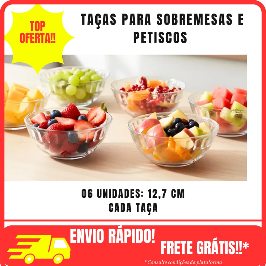 Jogo De Sobremesa de Taças Tigela Bowl 6 ou 12 Peças Em Vidro Desenhado Pote Doces Sorvete Açai Aperitivos Presente Mãe