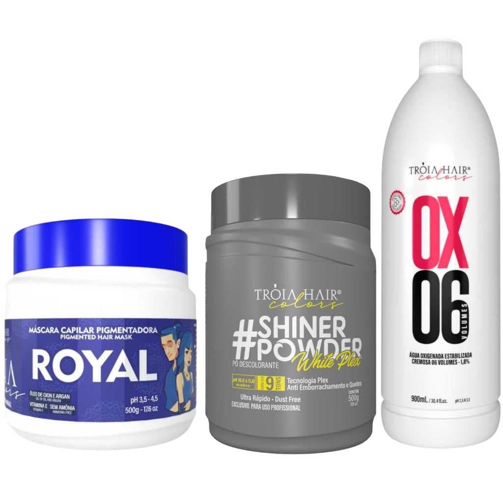 Pó Descolorante Premium 500g + OX 06 900ml + Troia Colors Royal 500g - Troia Hair