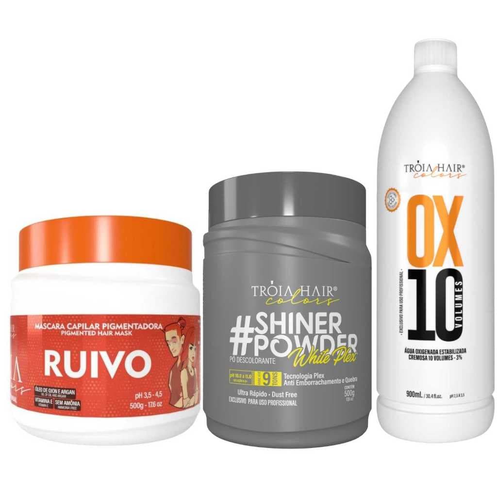 Pó Descolorante Premium 500g + OX 10 900ml + Troia Colors Ruivo 500g - Troia Hair