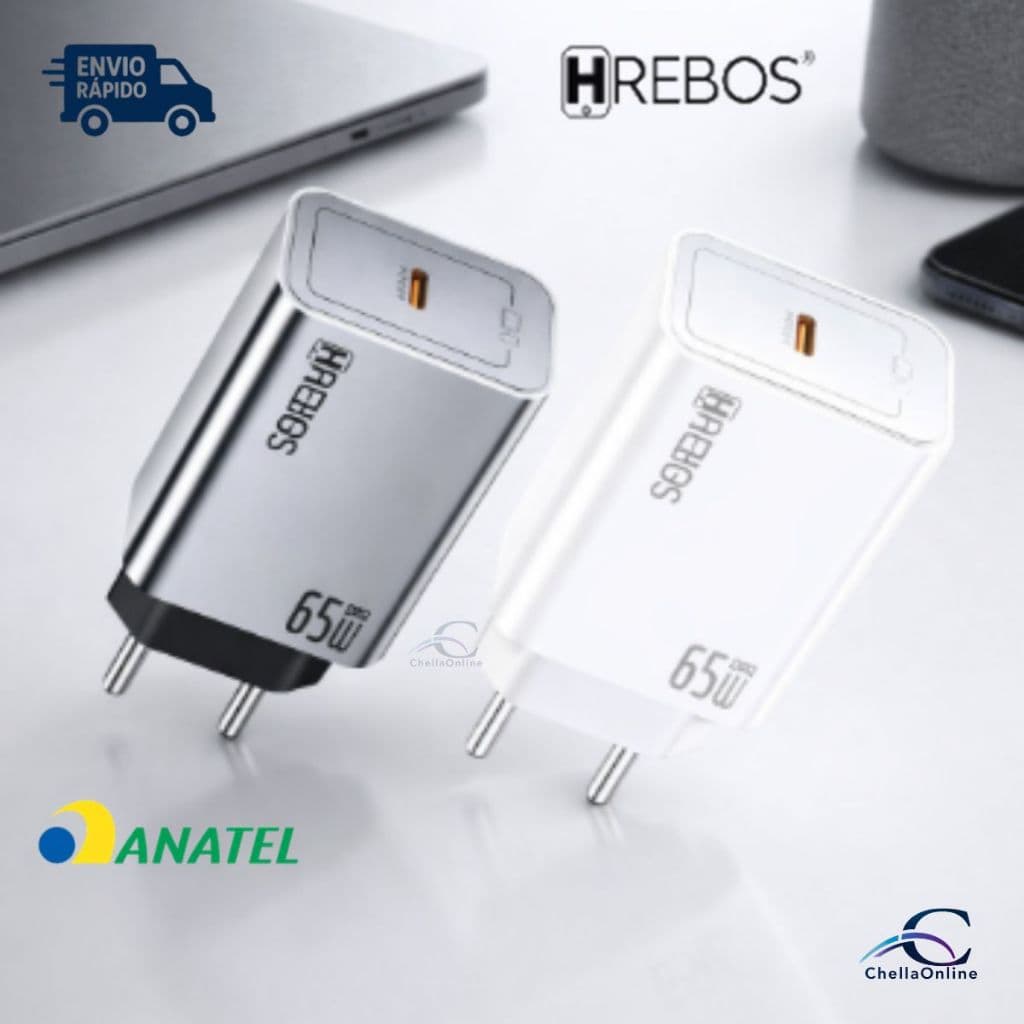 Carregador 65W Turbo TipoC PD Hrebos Maxion Charge CRG-228 Bivolt Original para Notebook Smartphone