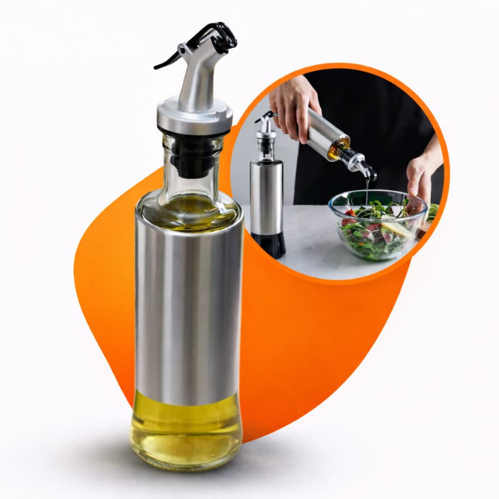 Galheteiro Dispenser Porta Azeite Vinagre Dosador Vidro e Inox 300ml