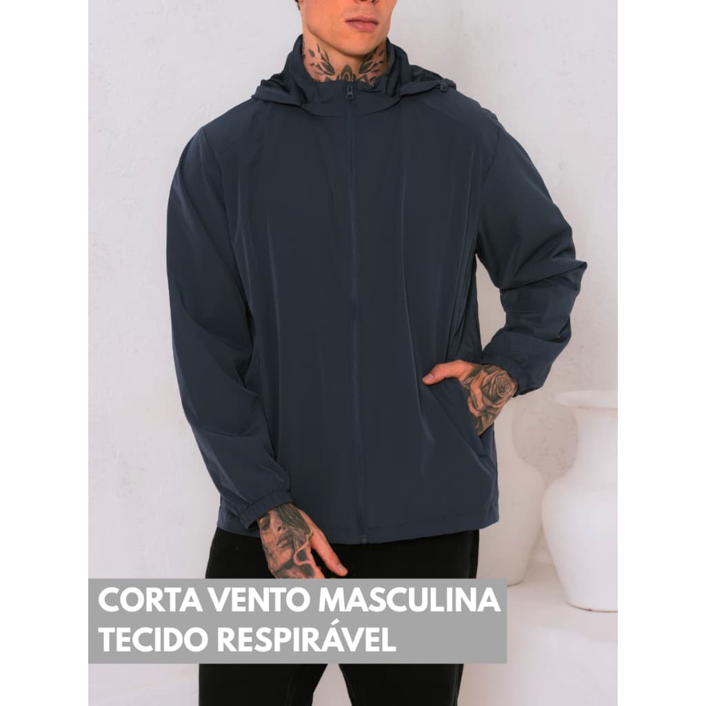 Jaqueta Corta Vento Leve Masculina com Bolsos e Capuz Academia Dia A Dia Corrida Caminhada Blusa de Frio