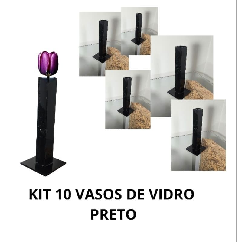 Kit atacado 10 vasos solitário tulipa de vidro preto promoção