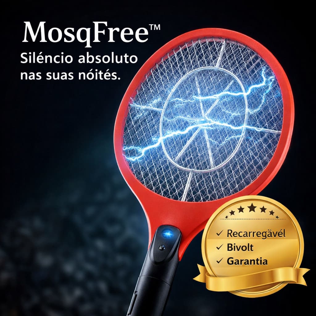 Raquete Elétrica Mata Mosquito Recarregável Bivolt MosqFree™ LED Portátil Anti Inseto