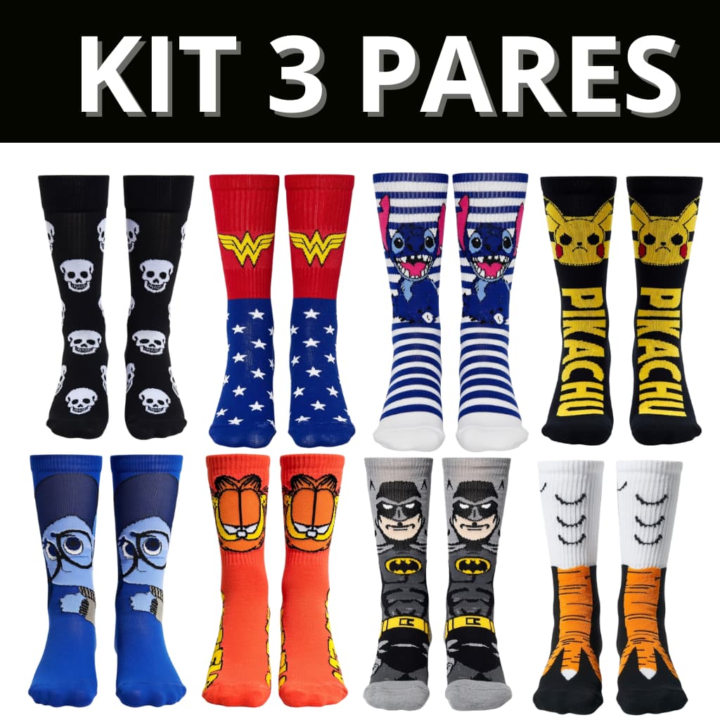 Kit 3 pares de meias personagens desenhos divertidos