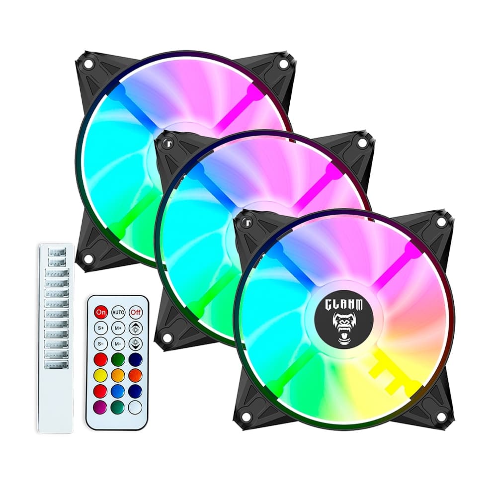 Kit 3 Cooler Fan ARGB Eurus com Hub Controladora e Controle Ventoinhas 6pin Clanm Gamer