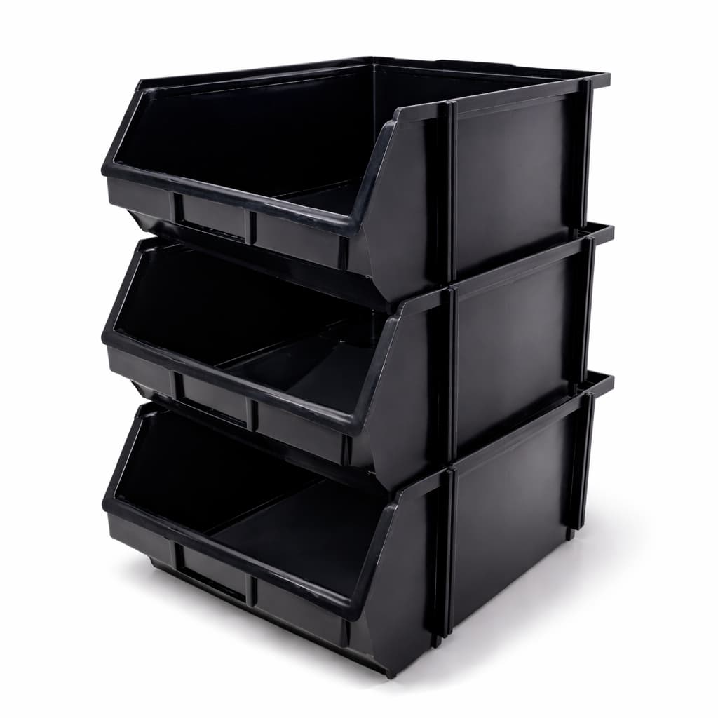 Kit 03 Caixa Bin 7 Gaveta Gaveteiro Organizador Plástico Para Pratelheira Preto - Plasconex