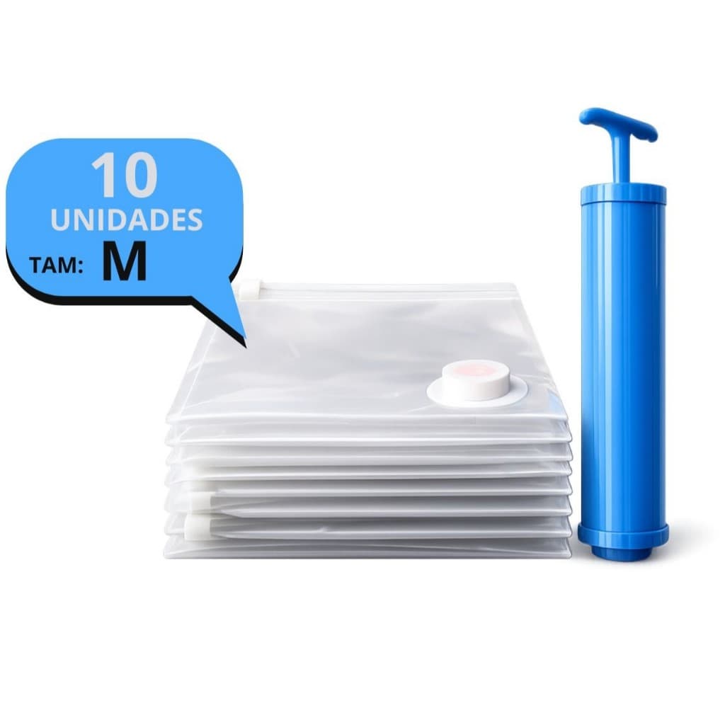 Kit Saco a Vacuo Organizador 10 Unidades Com Bomba 80x60 Viagem Roupas Edredom Cobertor
