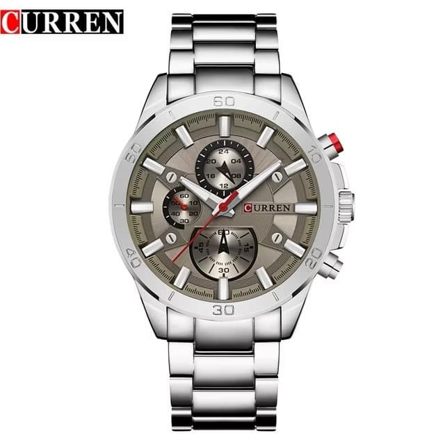 Relógio Masculino Curren 8275 Aço 45mm 3ATM Cronógrafo 1 Ano de Garantia - Original