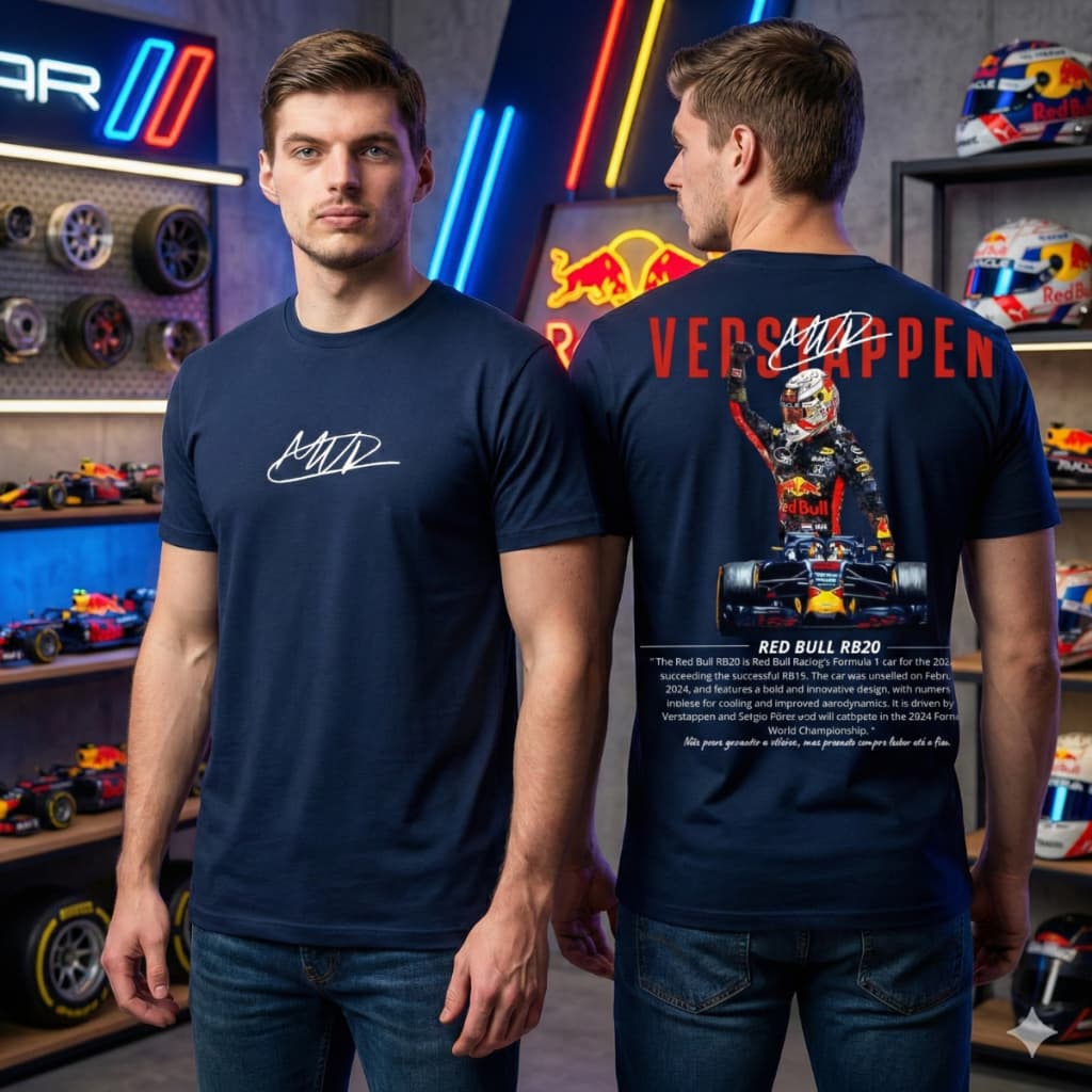 Camiseta Unissex Blusa Tendência Max Verstappen ComemoraçãoF1 RB Frente e Costa Algodão Qualidade Premium Envio Imediato