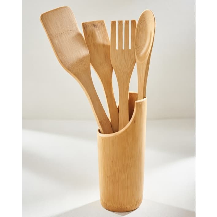 Kit 5 Peças Utensílio de Cozinha de Bambu
