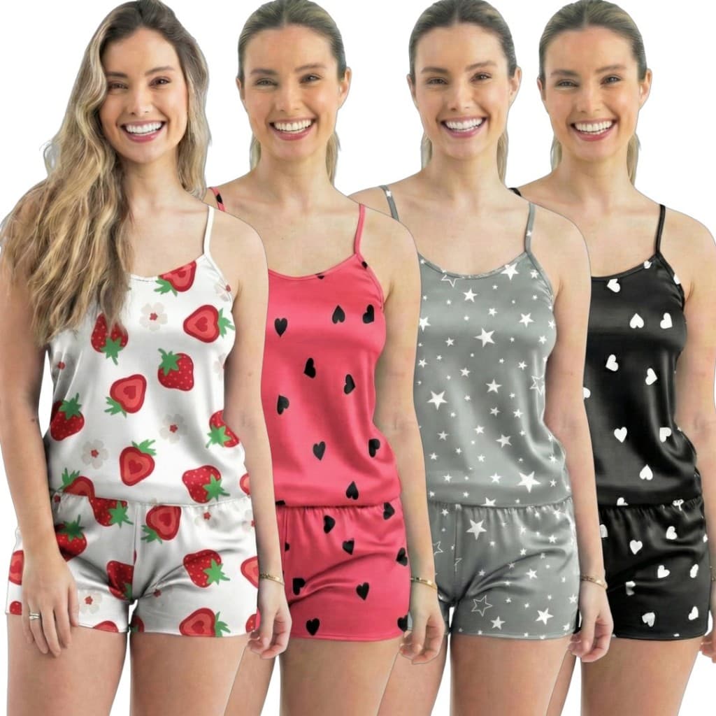 Kit 8 Peças Baby Doll Conjunto Short Doll Roupa de Dormir Pijama Estampadas Sortidas