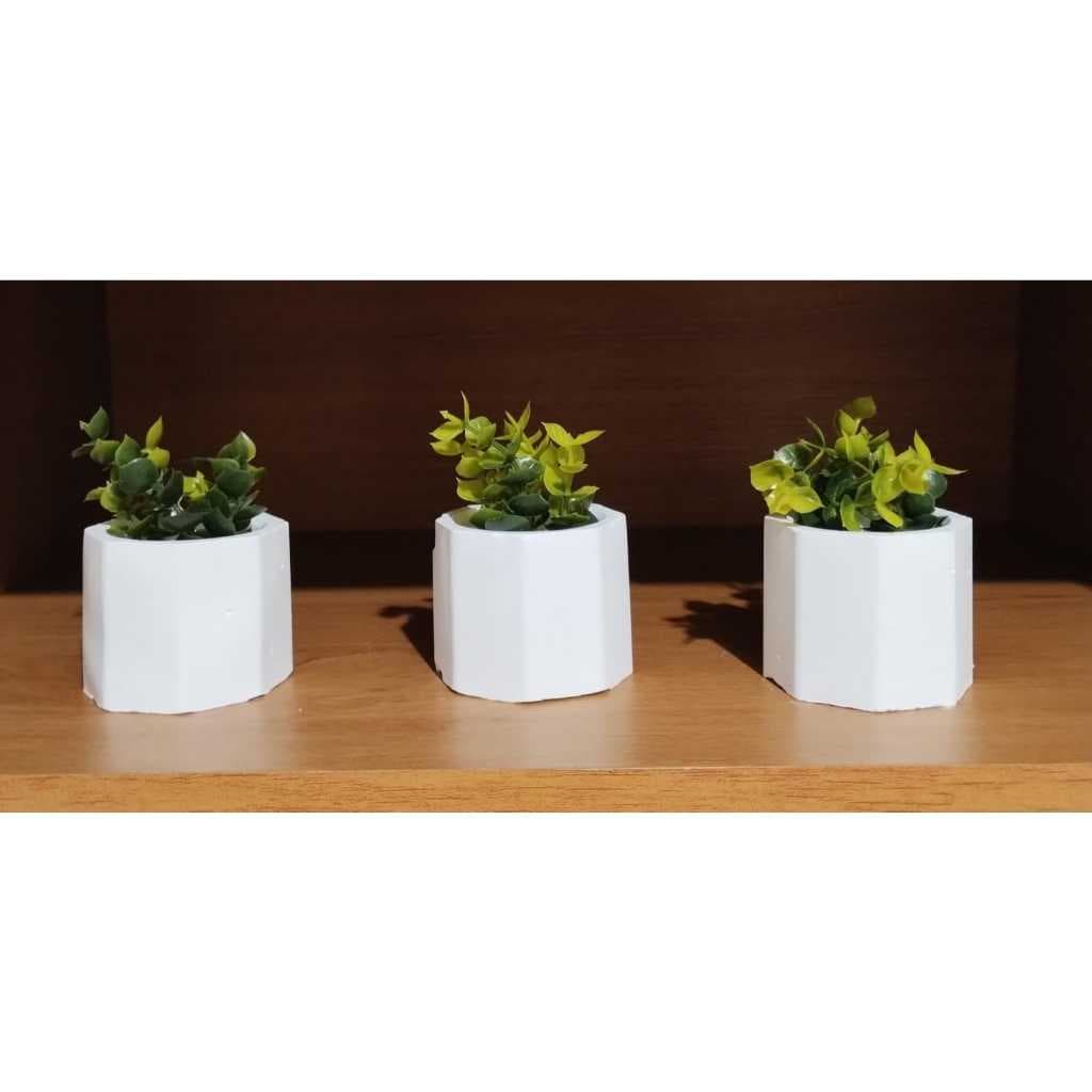 KIts Vasos de Gesso Decorativos com Plantas Artificiais