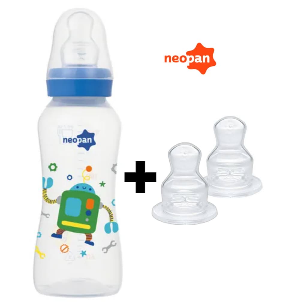 MAMADEIRA NEOPAN DECORADA  250ML E 2 BICOS ORTODÔNTICO DE REPOSIÇÃO