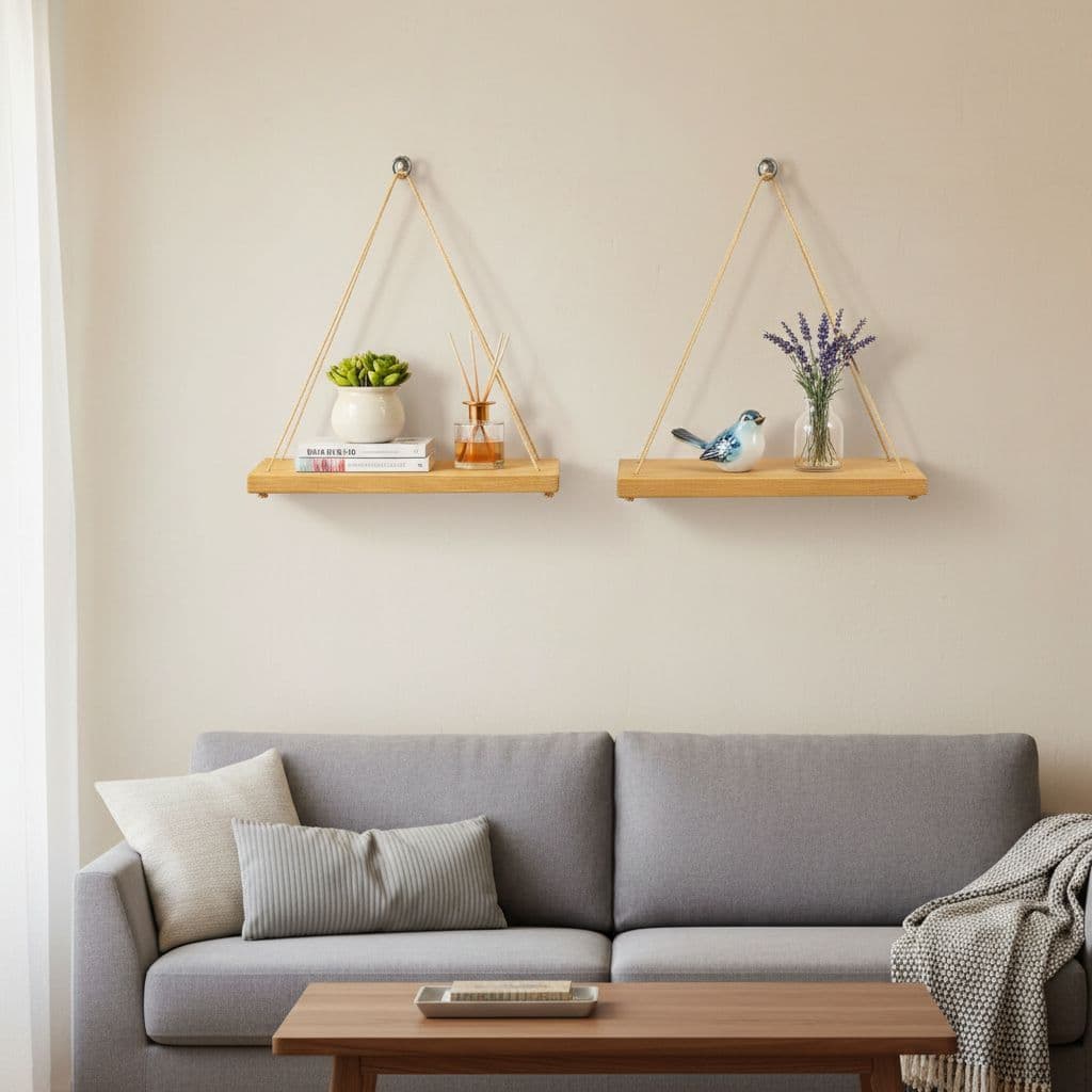 KIT ATÉ 4 PRATELEIRA SUSPENSA DECORATIVA MDP SISAL NICHO PAREDE RÚSTICO PREMIUM SALA QUARTO BANHEIRO