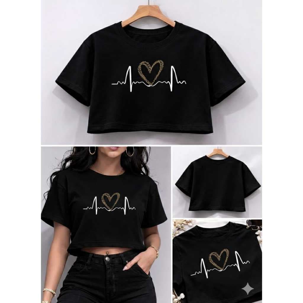 Cropped Oversized Feminino Blusa Algodão Casual Cárdio Coração