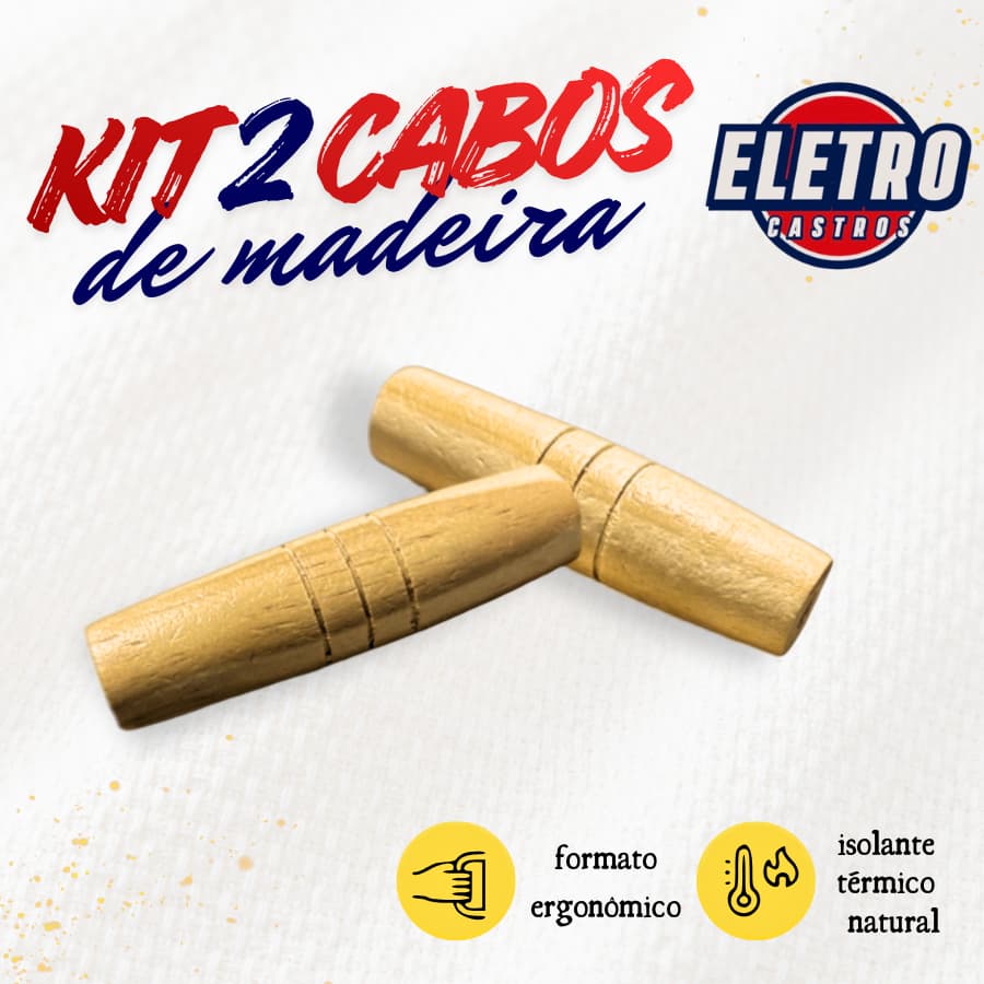 Kit 2 Cabos de Madeira Reforçada para Espetos de Churrasco e Canecões