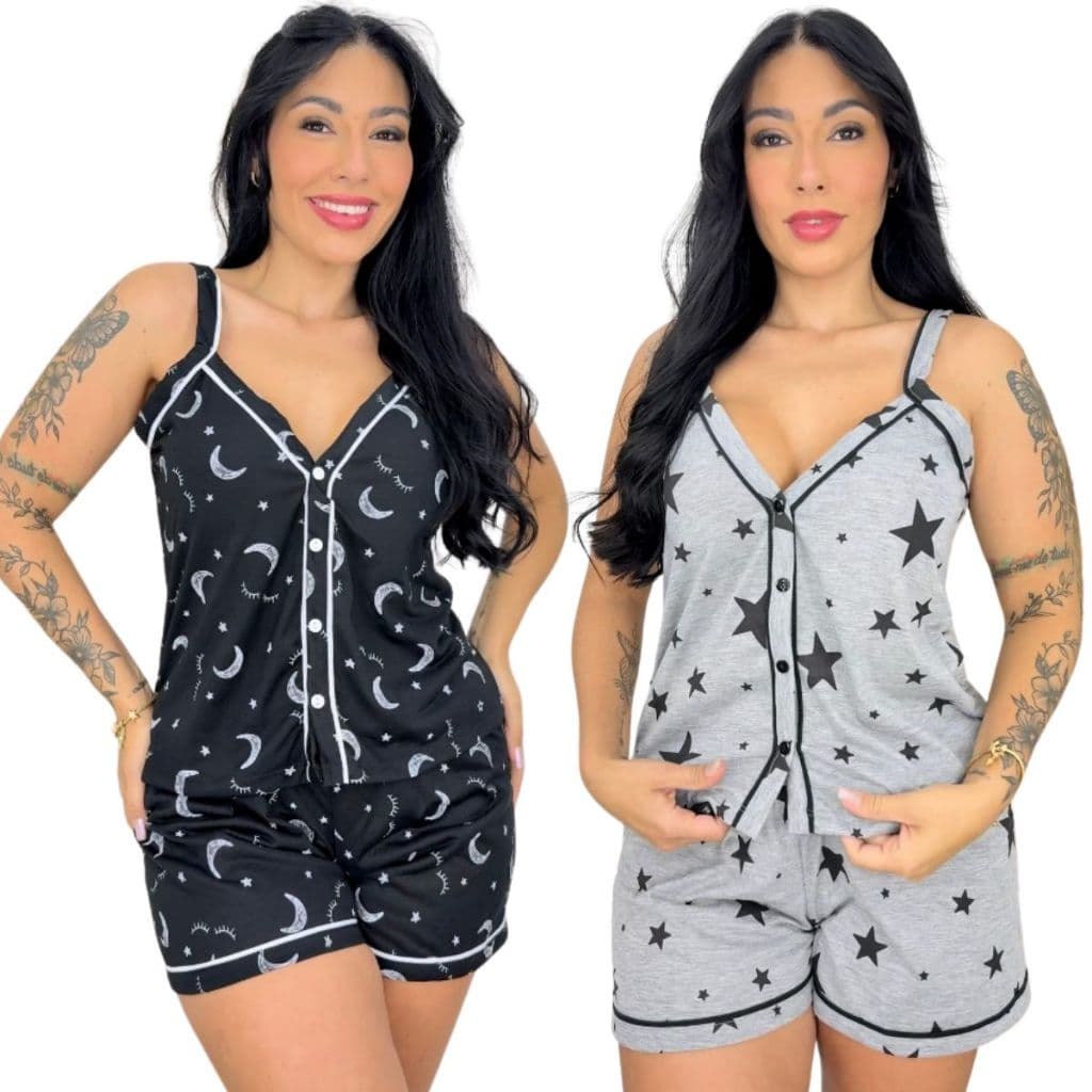 Baby Doll Alcinha Com Botões Short Pijama Dormir Confortável Verão Feminino