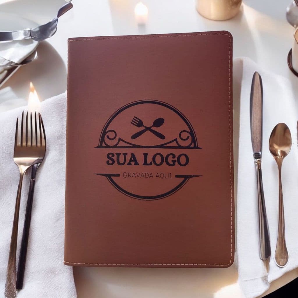 Kit 30 unidades pasta de cardápio para folha A4 com sua logomarca Do seu restaurante