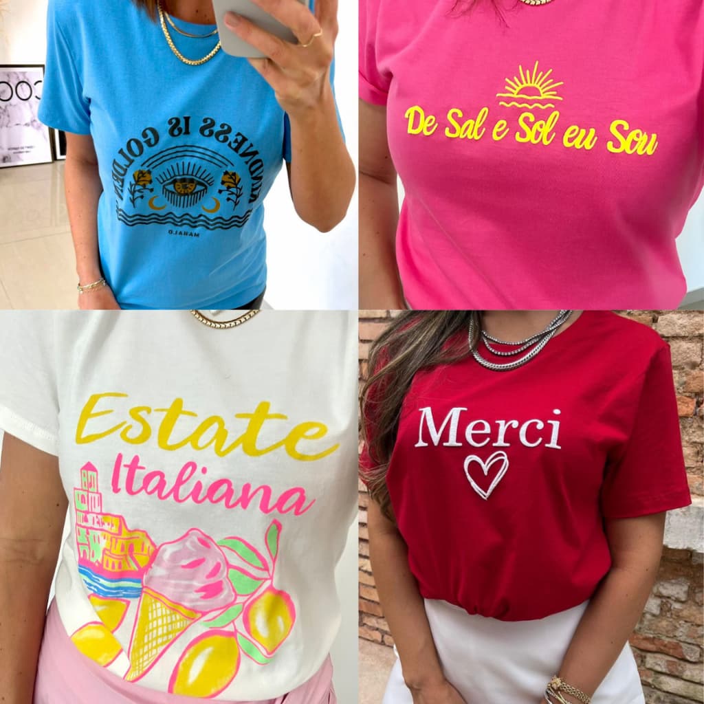 Camiseta T-shirt Feminina 100% Algodão Estampada - Fio 30.1 Penteado - Tamanhos P ao G1