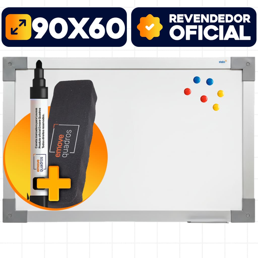 Lousa Quadro Branco Magnético 90x60 Soft Alumínio Caneta