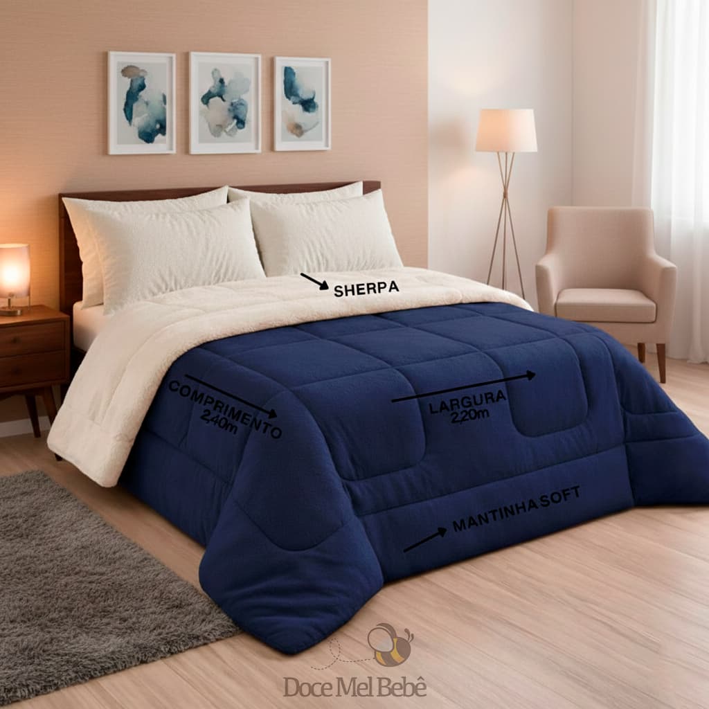 Coberdrom Edredom Queen Manta Sherpa Dupla Face 2,40 x 2,20m 7 Cores a Escolha Promoção