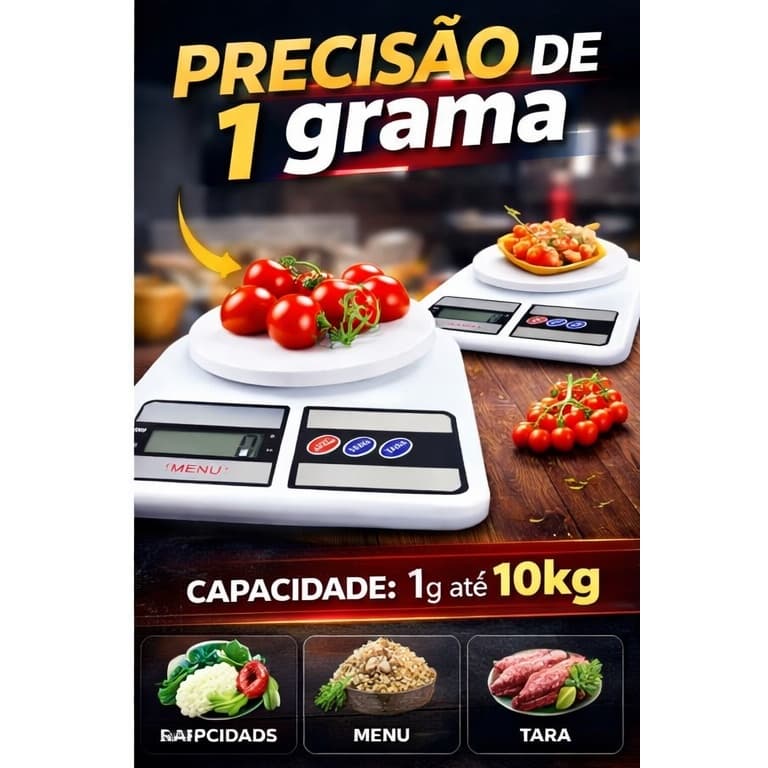 Balança Digital de Cozinha 10kg Alta Precisão 1g | Função Tara | LCD Digital | Ideal para Receitas e Dietas