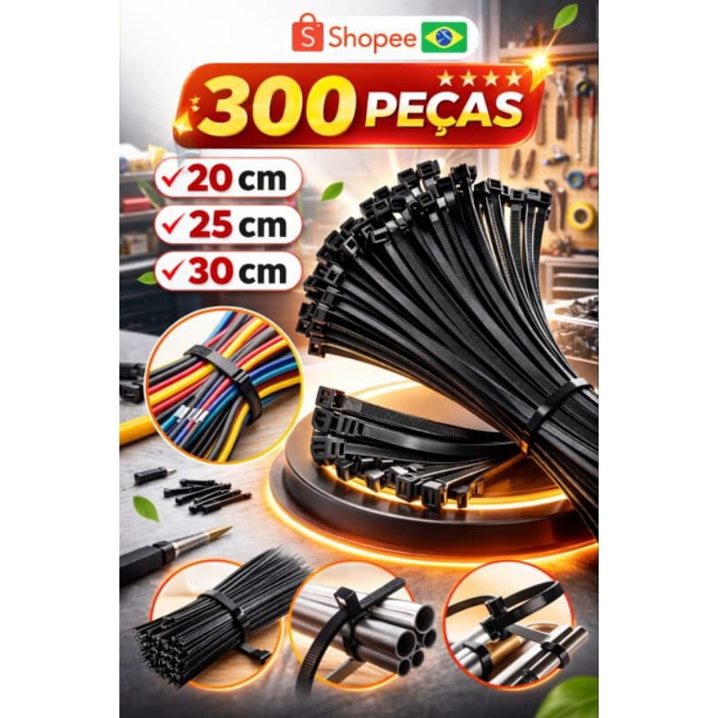 300 Abraçadeiras Nylon Enforca Gato - PRETA  20mm - 25mm - 30 mm - Kit Com 400 Unidades