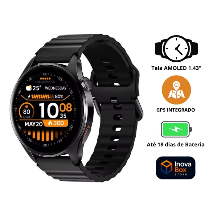 Smartwatch Haylou Watch 4S AMOLED 1.43″ GPS  - 120+ Esportes - 18 Dias Bateria - 1ATM - Bluetooth