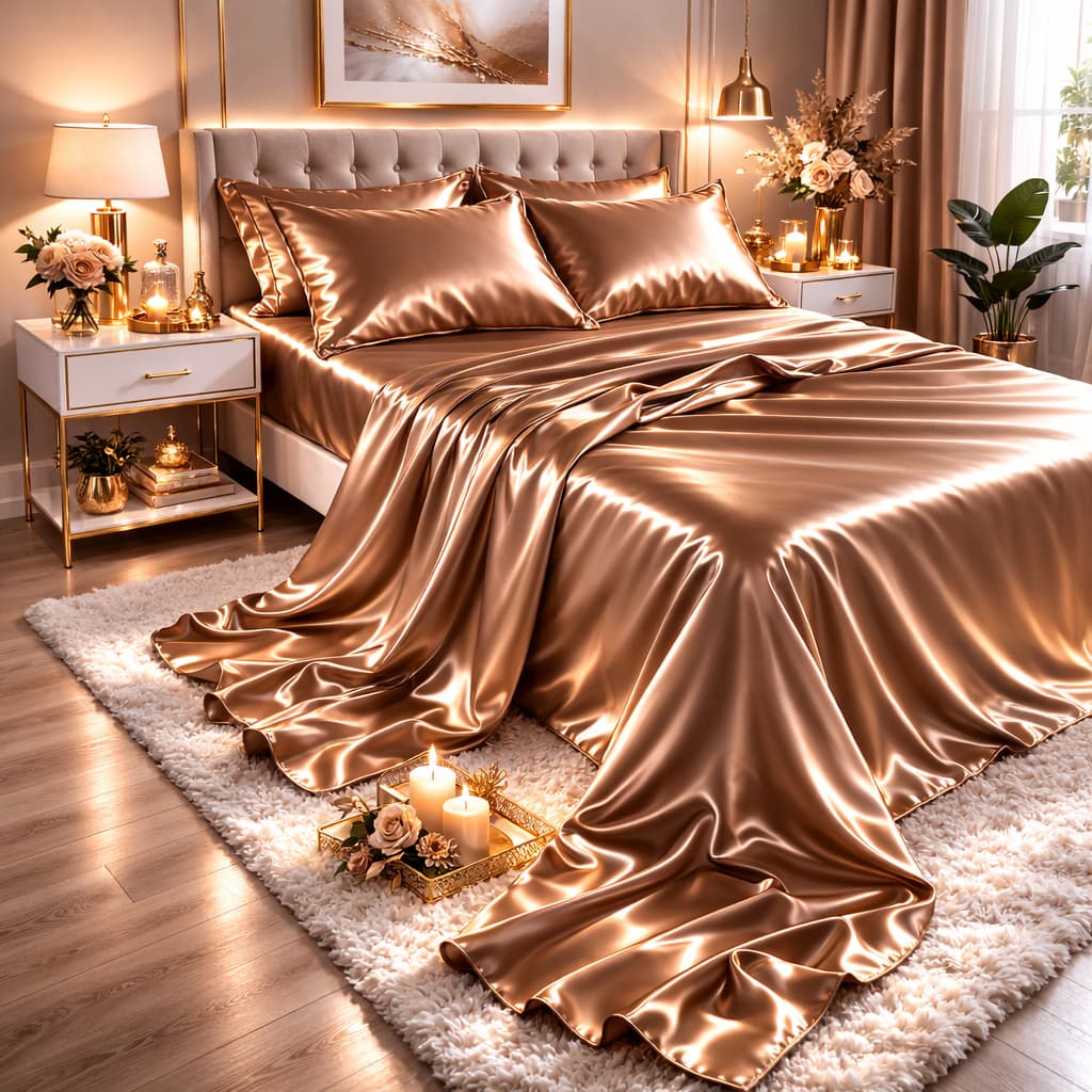Lençol Cetim 4 Peças Alto Brilho Toque de Seda Luxo Casal-Queen- King – Super Macio e Elegante