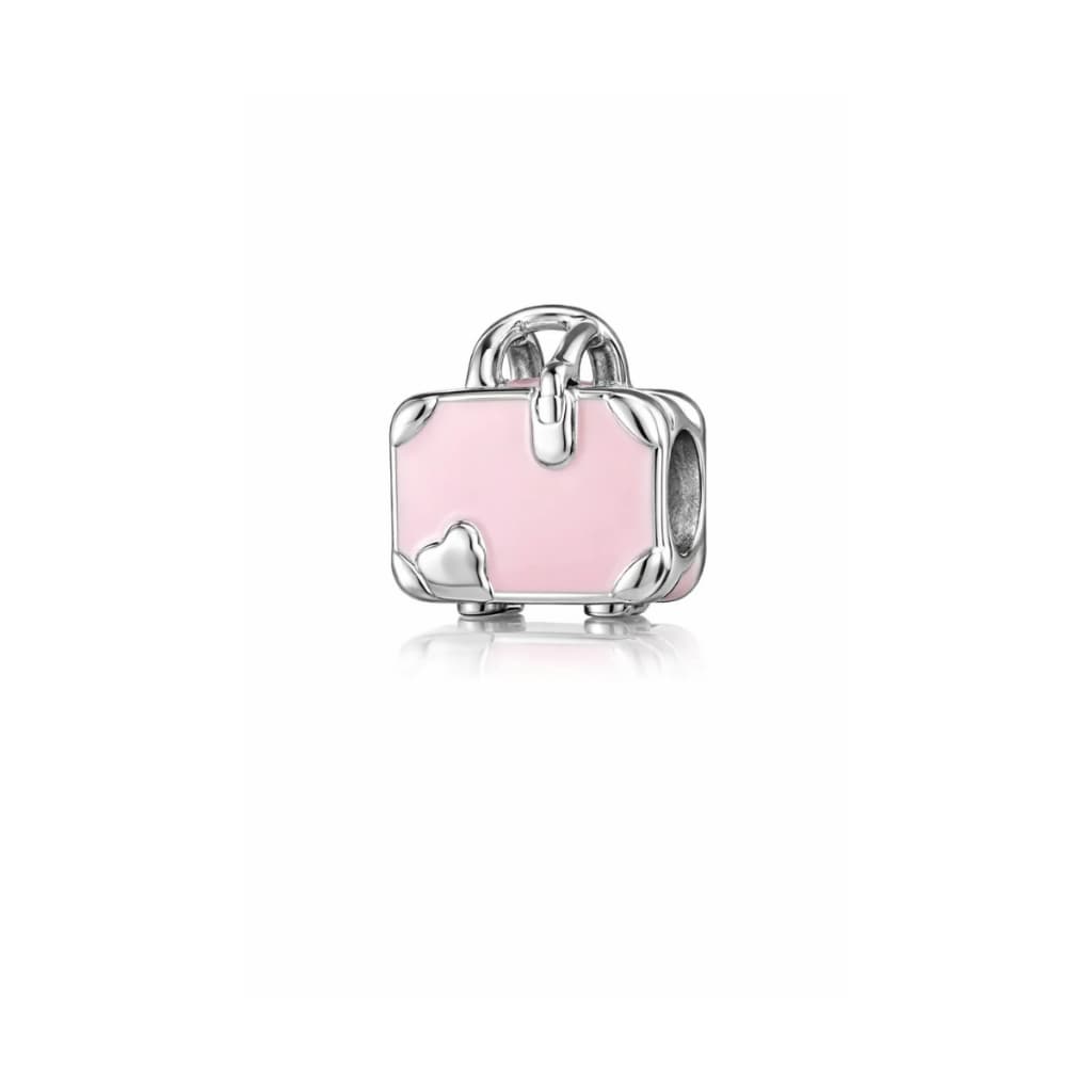 Berloque Separador Mala Viagem Rosa Aço Inox Charm Pingente Pode Molhar Joia Luxo