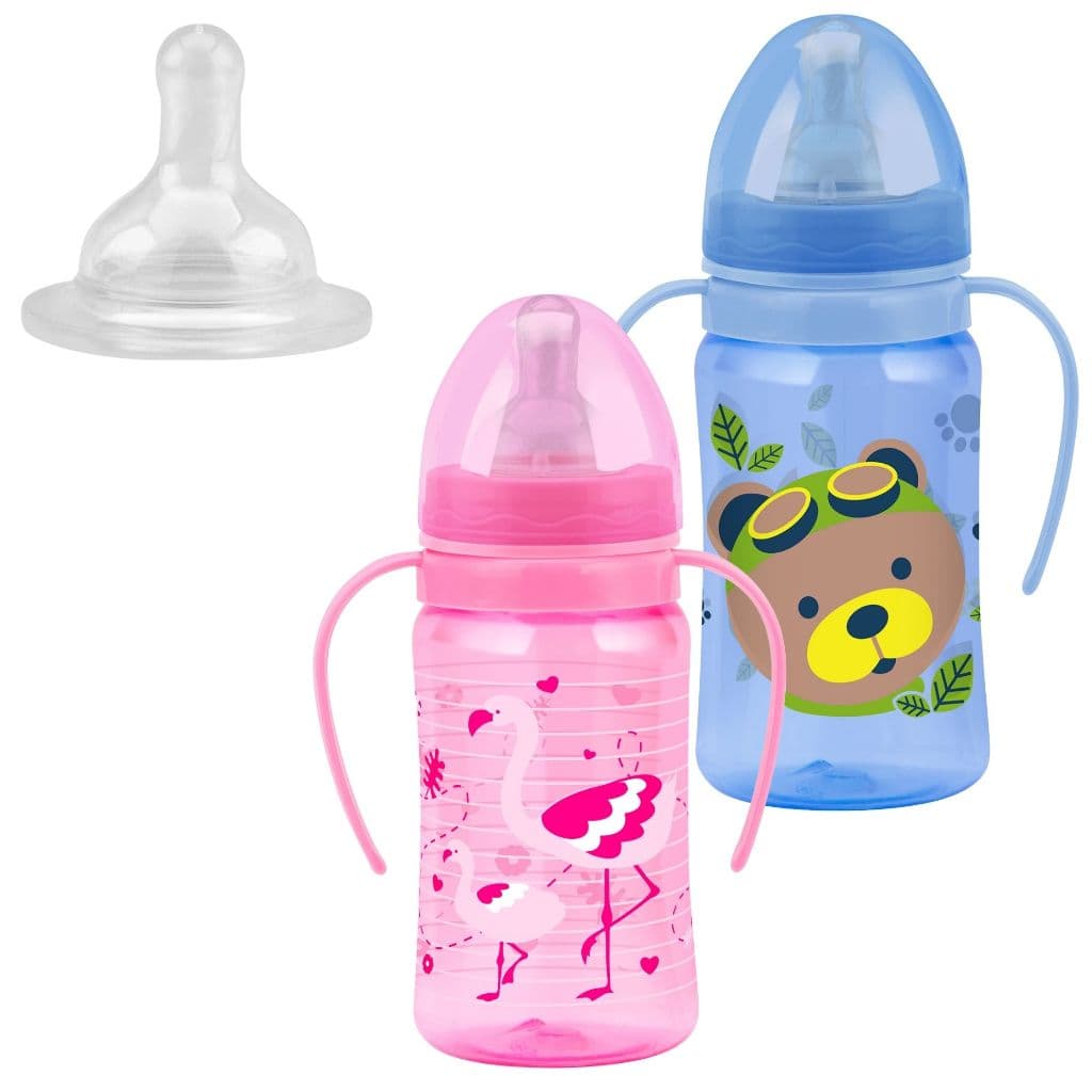Mamadeira 270ml C/ Alças + Bico Redondo Silicone Petita
