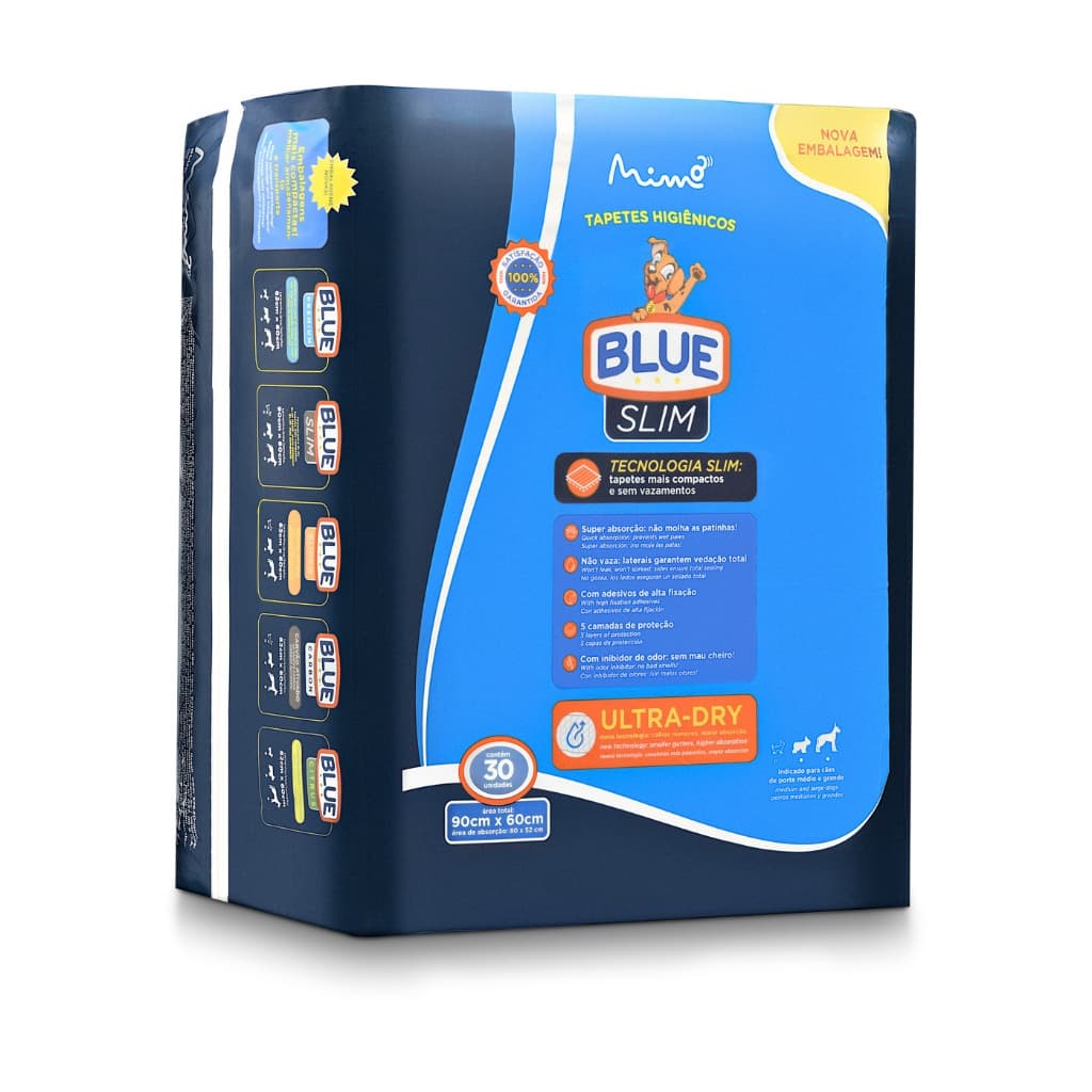 Tapete Higiênico 90x60 Blue Slim com 30 Unidades – Absorção Rápida, Ultra Fino, Ideal para Cães e Filhotes