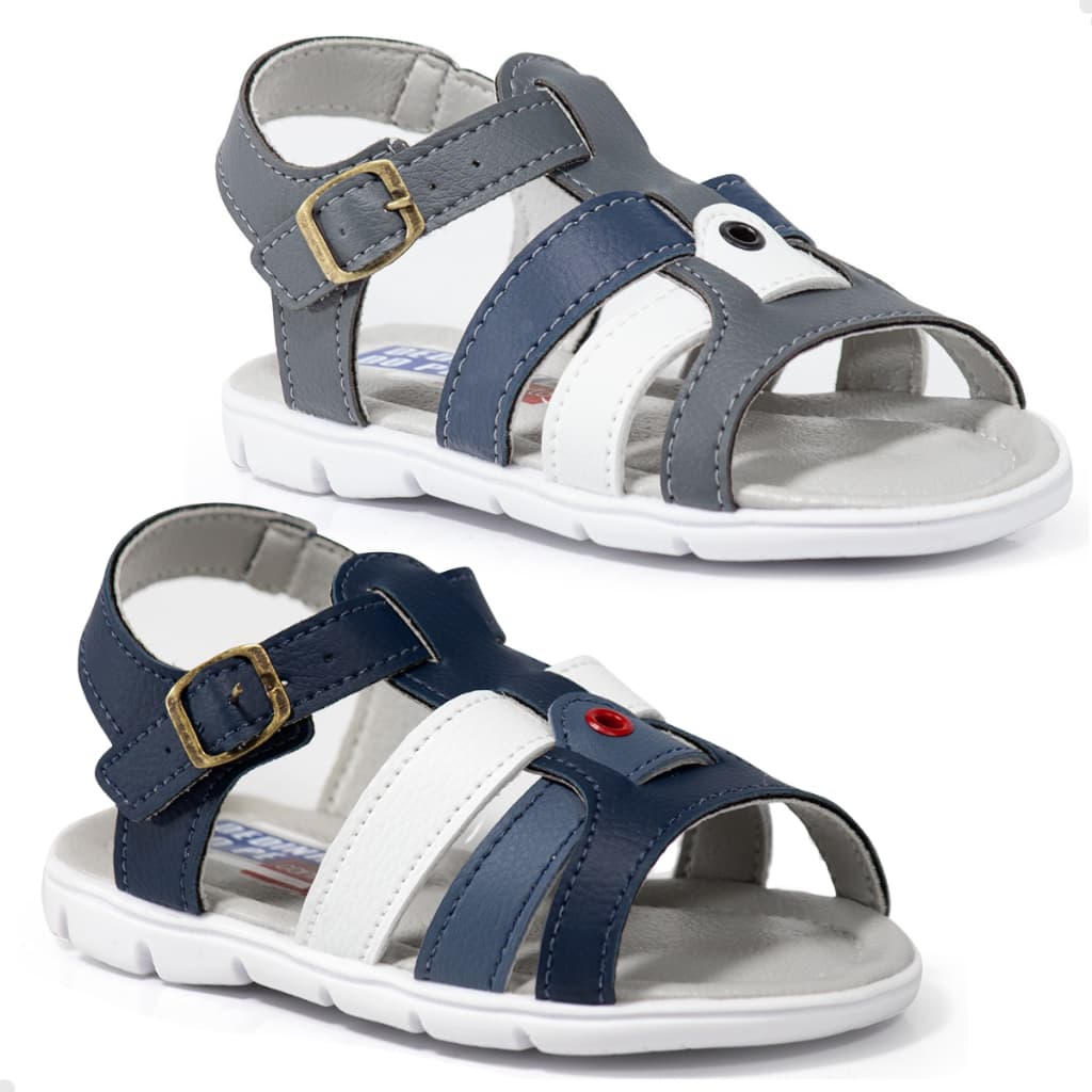 Sandália Infantil Papete Menino Bebê Casual Escolar Fivela Leve Confortável Azul Marinho e Cinza
