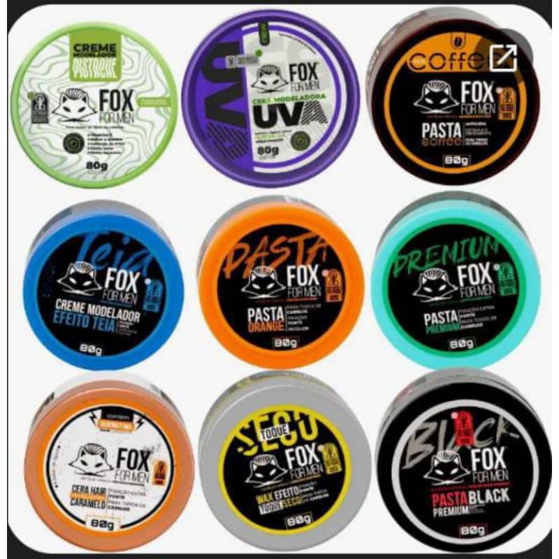 Kit Pomadas Modeladoras Fox For Men – 80g | Pasta, Cera e Creme | Fixação Profissional Masculina