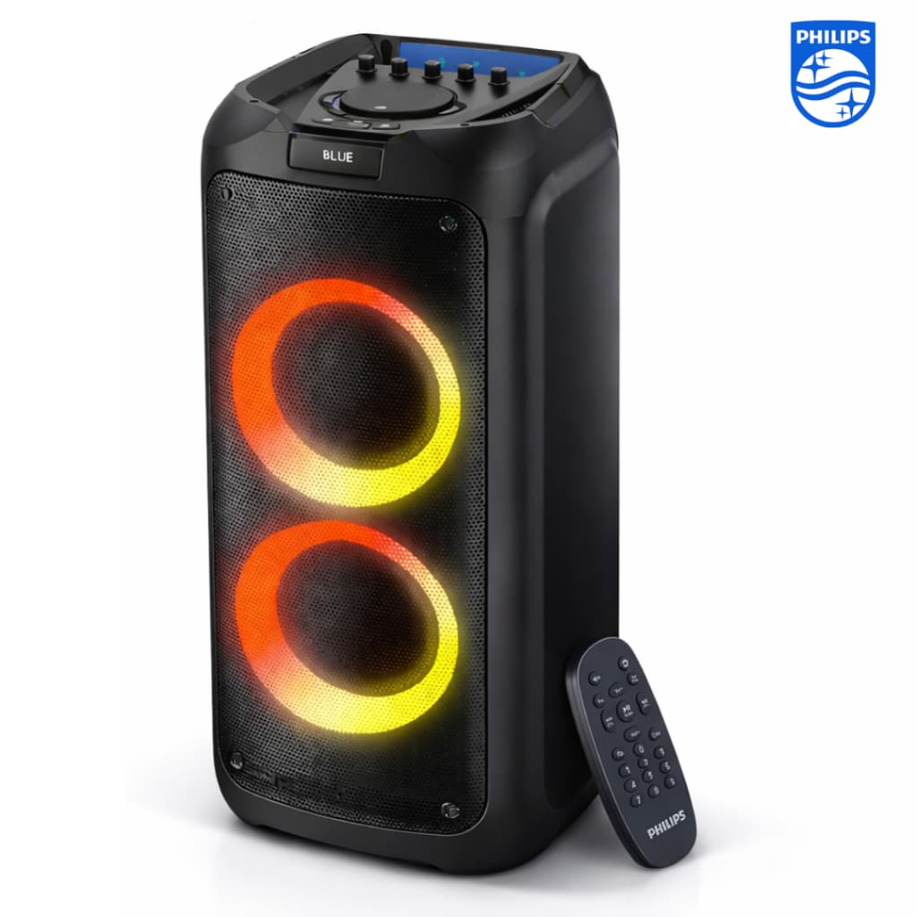 Caixa de Som Bluetooth Philips 1300W Party Speaker LED Karaokê USB AUX Bivolt Função TWS TAX4209/78