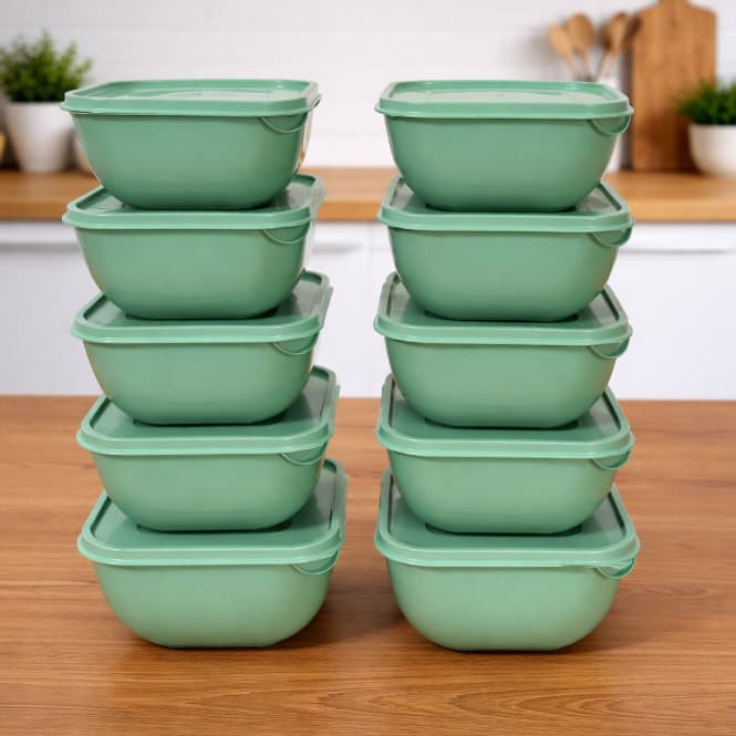 Pote de plástico minimalista 1 litro quadrado verde menta marmita, vasilha