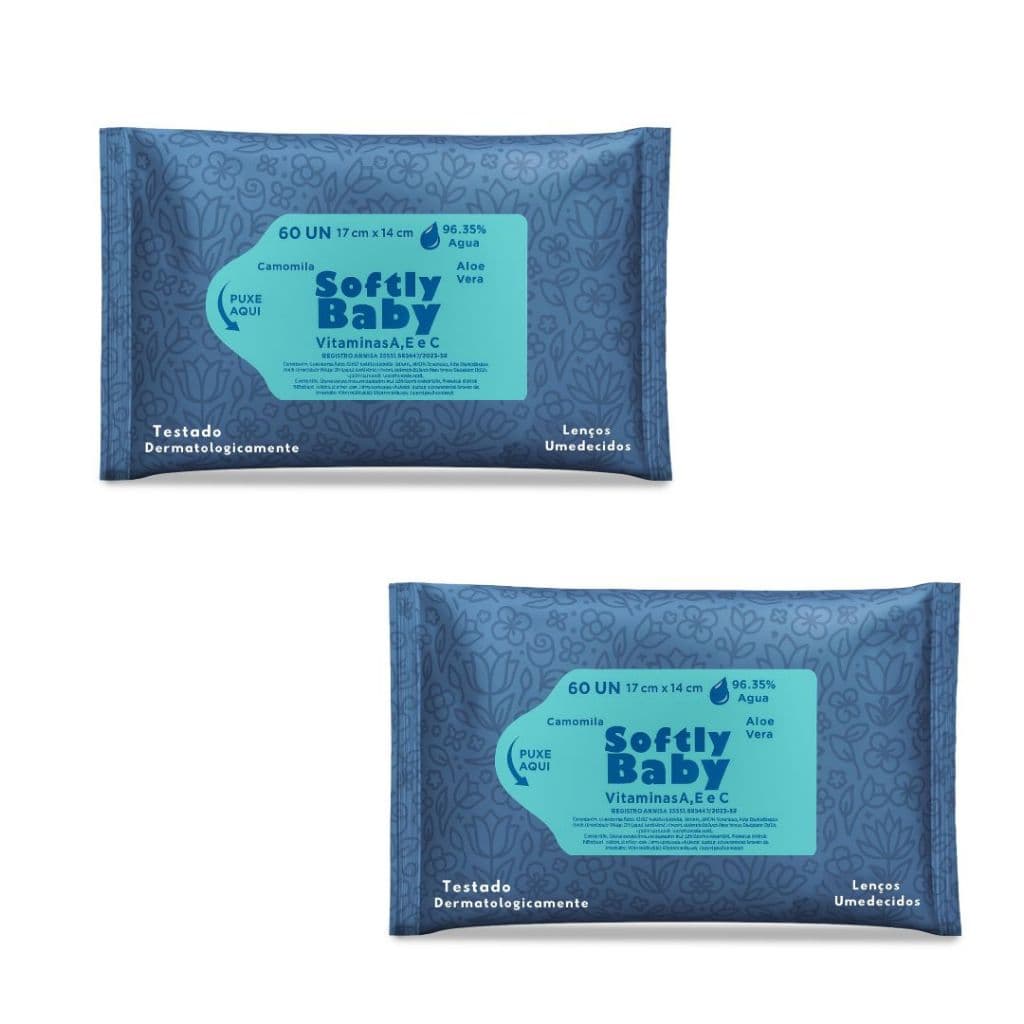 120Un Lenço Umedecido Vitaminas A, E e C, Aloe Vera, Camomila Baby Softly