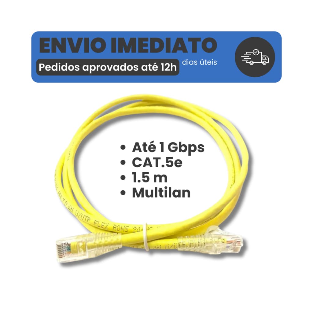 Cabo de Rede Patch Cord CAT5e 1,5M Amarelo Furukawa RJ45