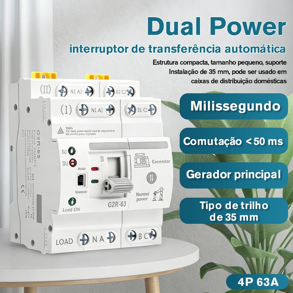 GEYA Chave de transferência automática de dupla alimentação para uso doméstico 220V tipo trilho DIN G2R 4P 63A