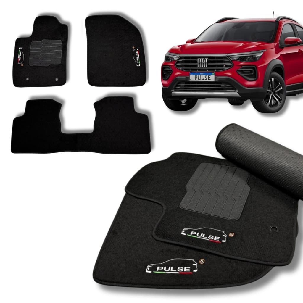 Jogo Tapete Fiat Pulse Carpete Premium 3 Peças Personalizado Preto