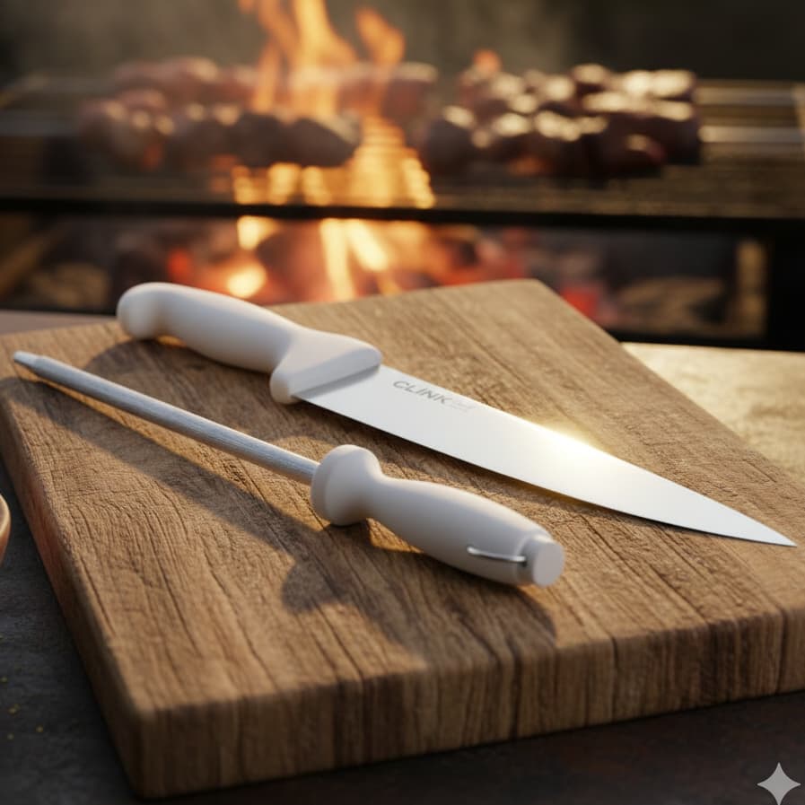 Kit Churrasco Faca Acougueiro Super Afiada e Chaira Amolador Churrasqueiro Profissional e Amador