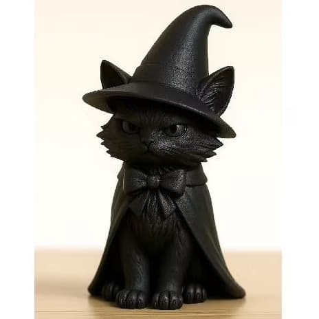 ESTÁTUA GATO COM CHAPÉU E CAPA MISTERIOSO E MÍSTICO